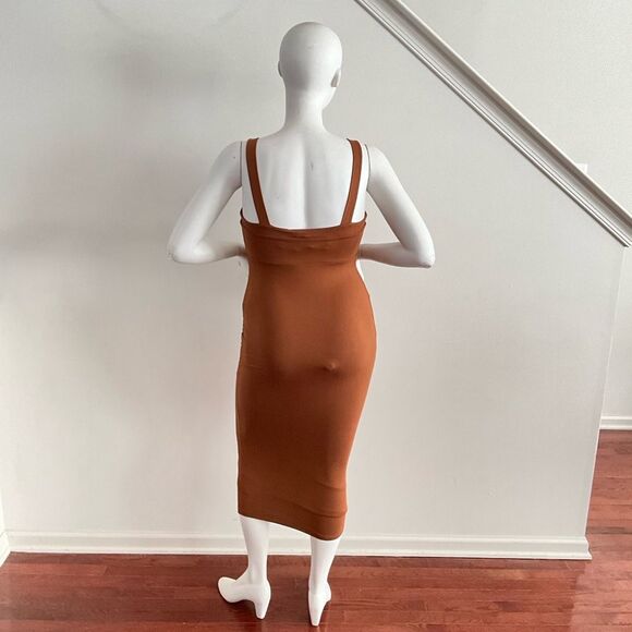 Good American 90’s Tank Dress Midi Brown L Square Neck - Picture 4 of 12